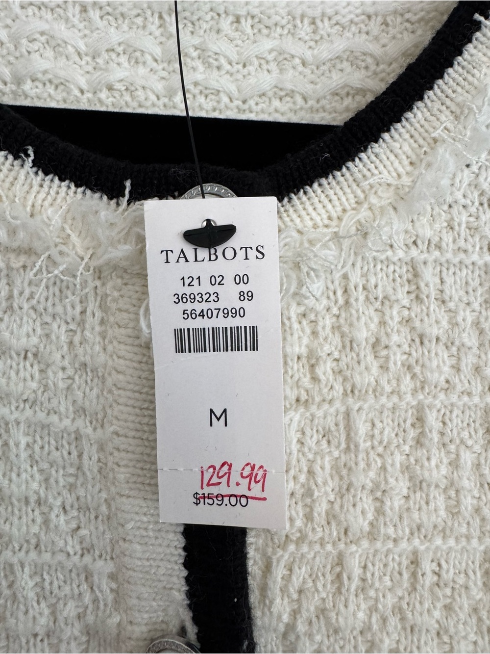 NWT Talbots Fringe Tweed Cardigan Jacket Cream Black Trim Pearl Buttons Medium - Picture 6 of 8